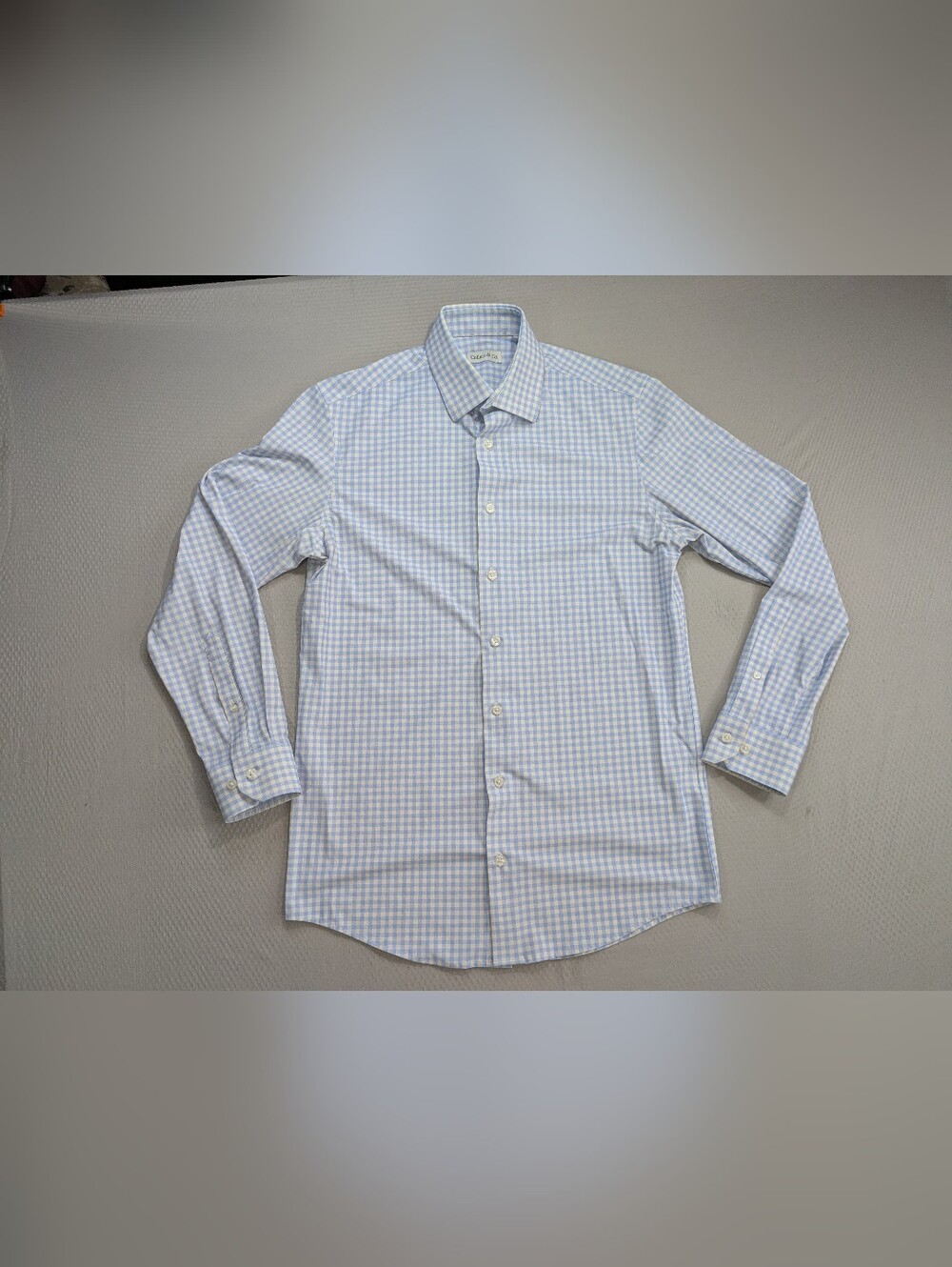 Collars & Co Quattro Flex Dress Shirt with Semi-Spread Collar Blue Check Sz S